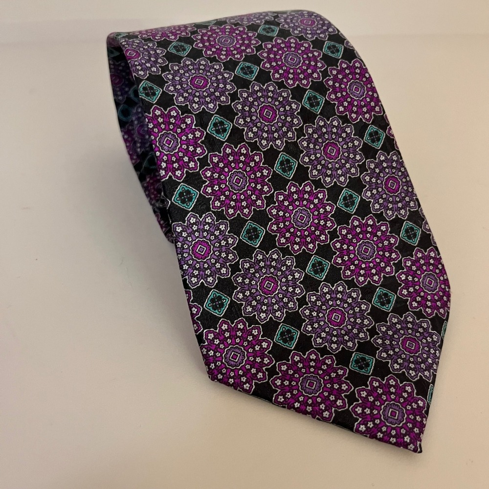 Stefano Ricci Purple Medallion Silk Tie Floral Italy Luxury Designer Formal